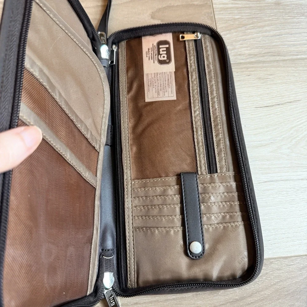 Lug Wallet Passport Quilted Zip Brown with Strap‎ Travel Card Holder NWOT